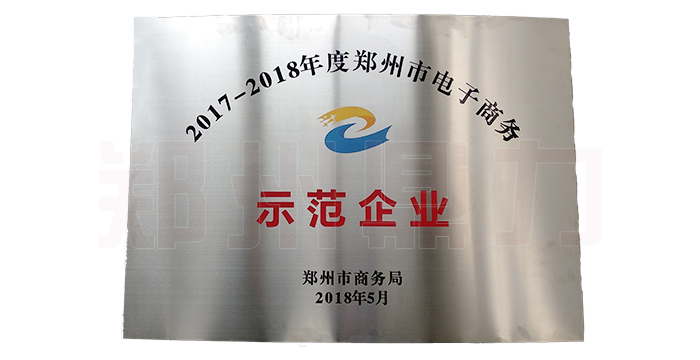 鄭州鼎力榮獲2017-2018年鄭州市優(yōu)秀電子商務(wù)示范企業(yè)榮譽牌